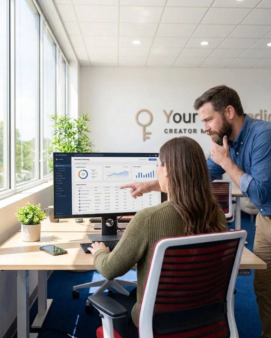 Your Key Studios team reviewing a creator's content plan on screen